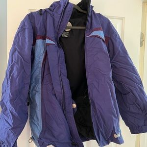 Cold As Ice snowboard set. Purple and blue, women’s medium.